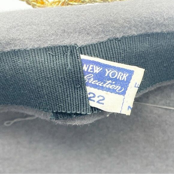 Vintage 1940s New York Creation Mushroom Veil Hat Gray Felted Wool Gold Trim - Picture 13 of 16